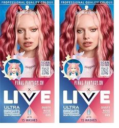 Schwarzkopf LIVE Ultra Brights or Pastels Dusty Rose 025 Shade, Semi-Permanent Rose Hair Dye, FINAL FANTASY™ XIV Online x Live, Vibrant Hair Dye Kit Lasts Up to 15 Washes (Pack of 2)