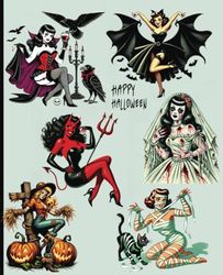 Composition notebook: Vintage Pinup Halloween Aesthetic | College ruled, 7.5 x 9.25, 110 Pages | For teens, and adults