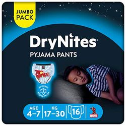 Huggies Drynites 4-7 ans Garçon (17-30 kg) - Sous-Vêtements de Nuit Absorbants pour Enfants qui font Pipi au Lit - x16 Culottes