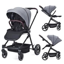3-in-1 kinderwagenset met omkeerbaar sportzitje, babykuip en buggy, met één klik inklapbaar, licht en draagbaar, met grote regenbescherming