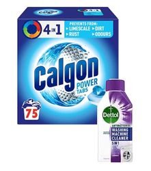 Calgon 4-in-1 Washing Machine Cleaner and Water Softener Tablets, 75 Count + Dettol Washing Machine Cleaner Lavender, 250 ml, Removes Limescale, Residue, Dirt, Odours & Rust
