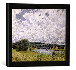 Kunst für Alle 'Image encadrée de Alfred Sisley The Seine at Suresnes, 1877, d'art dans Le Cadre de Haute qualité Photos Fait Main, 40 x 30 cm, Noir Mat