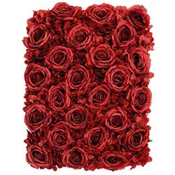 Zijden wanddecoratie met rozen en hortensia's appelrood 40,6 x 61 cm