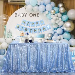 B-COOL Sequin Tablecloth 60x102 Inch Birthday Tablecloth Baby Blue Rectangle Shimmer Durable Wedding Party Restaurant Bridal Shower Everyday Use
