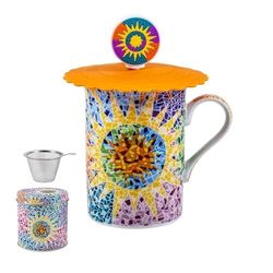 DRW Set 6 Mugs di Infusion Tazze con Filtro Acciaio Inox Elementi di Gaudi Tazza: 8x8x10 cm
