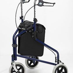 Days Tri Wheel Folding Walker with Loop and Lockable Brakes, Mobility Aid, Easy to Manoeuvre & Height Adjustable, For Eldery and Disabled Users, Blue