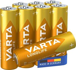 VARTA Pilhas AA, embalagem de 8, Longlife, alcalinas, 1,5 V, adequadas para comandos à distância, despertadores, rádios, relógios de parede, Made in Germany