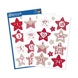 AVERY Zweckform Calendario de Adviento con números de 24 estrellas (fabricado en Alemania, pegatinas de Navidad, papel, autoadhesivo, números de estrella, calendario de Adviento, números de Adviento