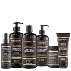 Kerargan - Complete Anti-Hair Loss Kit with Castor Oil for Dry, Brittle, Lifeless Hair - Promotes Growth - Sulfate-Free, Paraben-Free, Silicone-Free - 3x500ml + 100ml + 350ml + 250ml