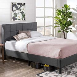 Zinus Lottie Bed 100 x 200 cm - altezza 35 cm - telaio imbottito con doghe in legno - grigio
