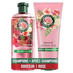 Herbal Essences Douceur Shampoing 250ml Et Après-Shampoing 200ml Parfum Rose, Nutrition pour Cheveux Secs, Ingrédients d'Origine Naturelle, Végan