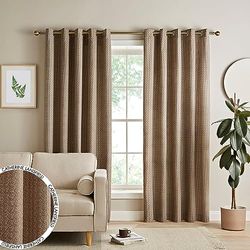 Catherine Lansfield Textured Thermal Insulating 46x72 Inch Eyelet Curtains Two Panels Natural