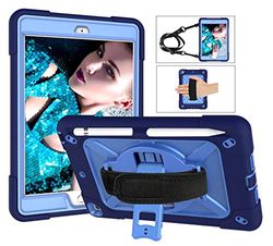 Étui pour iPad Mini 1/iPad Mini 2/iPad Mini 3 - 3 Couches Ultra Hybride résistant aux Chocs avec Porte-Stylo et bandoulière et Support Rotatif à 360° - Bleu foncé et Bleu