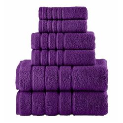 Elegant Comfort 4 Lines Viscose Stripe 6-Piece Premium Towel Set - 100% Turkish Cotton High Absorbent Luxury Bathroom Towels – Includes 2 Washcloths, 2 Hand Towels and 2 Bath Towels Set, Purple