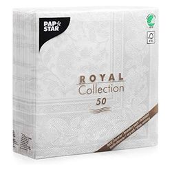 PAPSTAR 11682 Royal Collection Ornaments Lot de 50 Serviettes de Table Pliage 1/4 Blanc 40 x 40 cm
