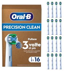 Oral-B Testine Di Ricambio per Spazzolino Elettrico Oral B, 16 Testine Pro Precision Clean Bianche Autentiche, Confezione Adatta Alla Buca Delle Lettere