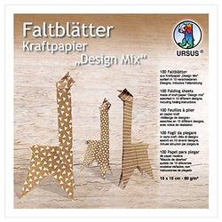 URSUS 38055599F - Papel de estraza (100 hojas en 10 diseños diferentes, aprox. 15 x 15 cm, 80 g/m², impresión por una cara, para doblar imágenes de ventanas, estrellas y figuras, color marrón y blanco