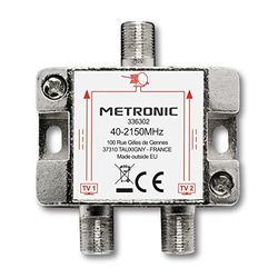 TV/satellietverdeler 2 uitgangen met F-stekker afgeschermd metaal