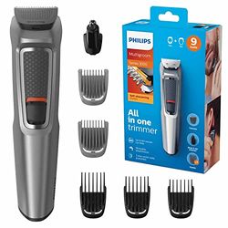 Philips 9-in-1 All-In-One Trimmer, Series 3000 Grooming Kit for Beard & Hair with 9 Attachments, Including Nose Trimmer, Self-Sharpening Blades, UK 3-Pin Plug - MG3722/33