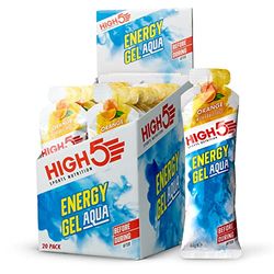 HIGH5 Aqua Running Gels Energy - Running Essentials for Quick Release Energy - Natural Fruit Juice & No-Caffeine - Ideal as Running Equipment, Cycling Supplements, Marathon Training (Orange, 20 x 66g)