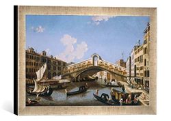 kunst für alle 'Quadro con Cornice di Venezia di Venezia Ponte di Rialto, Stampata a Mano di qualità Fabbricati Foto-Cornice, 40 x 30 cm, Argento Raya