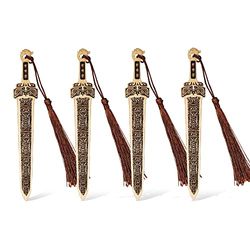 wocoxo Handmade Natural Bamboo Bookmarks with Tassels, Unique Vintage Style Reading Page Markers Bookmarks - 4Pcs (Sword Style)