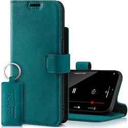 Surazo Leather Wallet Mobile Phone Case Compatible with iPhone 14 Pro Max - Flip & Fold Smartphone Case with Stand, RFID Blocker, Magnet Closure, 3 Slots for Bank Cards - Handcrafted European Leather