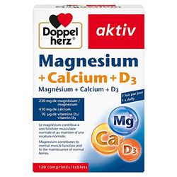 Doppelherz aktiv Magnésium+Calcium+D3, Complément alimentaire soutenant la fonction musculaire & ossature normale, 120 comprimés sans lactose ni gluten, riche en minéraux essentiels