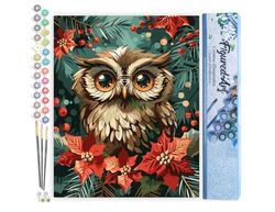 Figured'Art Peinture par Numéro Adulte Chouette de Noël - Activité Manuelle Kit de Loisir Créatif DIY Numéro d'Art Complet - 40x50cm sans châssis en bois