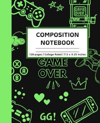 Composition Notebook: Video Game Controller Notebook | Green, College-Ruled Lined Journal | 120 Pages | Gift for Boys, Girls, Teens, and Students