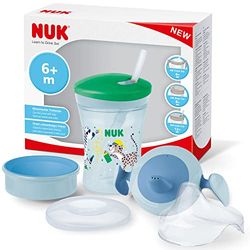 NUK Magic Cup 3-in-1 drinkset met Trainer Cup snavelbeker (6+ maanden), 360° drinkbeker (8+ M) & Action Cup drinkfles voor kinderen (12+ M) | 230 ml | BPA-vrij | groene luipaard