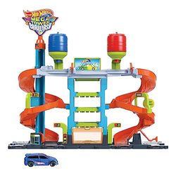 Hot Wheels City Mega Autowasserette, 1 Color Shifters auto, watertanks voor heet en ijskoud water voor kleurenverandering zonder knoeien, speelgoed voor kinderen, HDP05