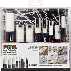 Faber-Castell uni-ball 186803 - Set di punte per pennarello POSCA, bianco, set di 8 con tutte le varianti di punta