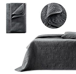ROOM99 Leila Elegante copriletto grigio scuro 170 x 210 cm, versatile come copriletto o copridivano, coperta per letto e divano, trapunta stile ideale come bedspread