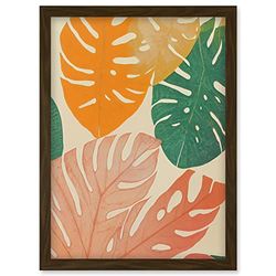 Wee Blue Coo Pastel Monstera Leaves Botanical Artwork Framed Wall Art Print A4