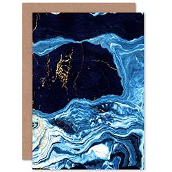 Wee Blue Coo Abstract Dark Blue Gold Drips Greeting Card With Envelope Inside Premium Quality