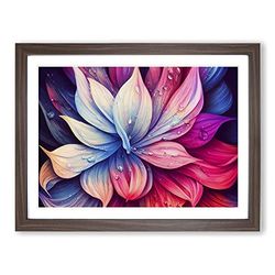 Colourful Flowers Vol.5 Abstract H1022 Framed Print for Living Room Bedroom Home Office Décor, Wall Art Picture Ready to Hang, Walnut A2 Frame (64 x 46 cm)