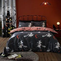 Bedlam - Halloween Kids Glow in the Dark Duvet Set - Flying Witches - Single Bed Set, Charcoal (FWGCH11P1U)