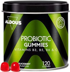 Probiotici Caramelle - 120 Caramelle Gommose Gusto Mora - Fermenti Lattici Probiotici - Vitamina C, B3, B5, B6 - Probiotici per Intestino, Gonfiore Addominale - Bifidobacterium, Lactobacillus - ALDOUS