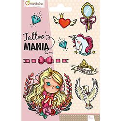 Avenue Mandarine CC001O - TATOO'MANIA - 1 vel 10,5 x 16 cm met 9 tatoos - vanaf 5 jaar - Prinsessen