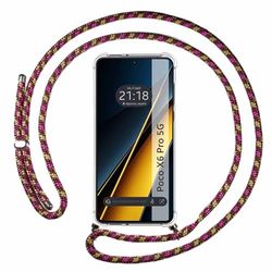Tumundosmartphone Custodia a sospensione trasparente per Xiaomi Poco X6 Pro 5G con cordino rosa/oro