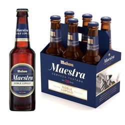 Mahou Maestra Doble Lúpulo, Cerveza Tostada Lager, Sabor Intenso y Espuma Cremosa, 7.5% Volumen de Alcohol, Pack de 6 Botellas x 33 cl