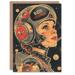 Artery8 Farewell Card Bon Voyage Space Cadet Woman Astronaut For Her Gran Sister Niece Daughter Wife Woman Greeting Card