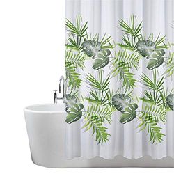 ANSIO Rideau de Douche résistant à la moisissure 180 x 180 cm (71 x 71 Pouces) | 100% Polyester - Motif Feuilles - Vert Palmier