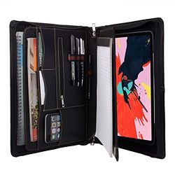 iCarryAlls Zipper Leather Portfolio with Removable Tablet Holder, Padfolio Tablet Case with Stand Compatible for iPad Pro 12.9 2020 & 2018, 13.8x13.8x11.0 in. (1901Q-IP129-2018-BK)