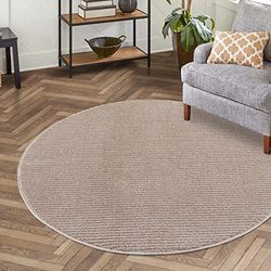 Tappeto tinta unita beige soggiorno – rotondo 160 x 160 cm – motivo a righe alte, effetto 3D – tappeto a pelo corto moderno – decorazione casa & Living
