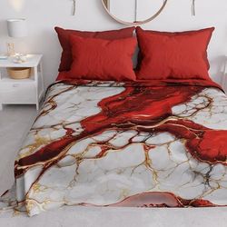 PETTI Artigiani Italiani - Couvre-lit 1 Place et Demie (220x260 cm) Printemps Été, Parure de Lit 1 Place et Demie, Draps de Lit 1/2 Personnes, Marbre Rouge, 100% Fabriqué en Italie