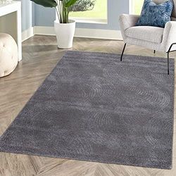 carpet city Tapis de Salon, à Poils Courts, Gris, Anthracite, 120 x 160 cm, frisé avec Effet 3D, Motif Circulaire, pour Chambre à Coucher, Couloir, Salle à Manger