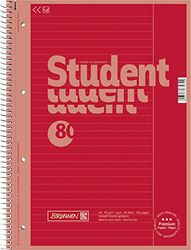 Brunnen 1067925123 Student Colour Code - Cuaderno de notas (A4 a rayas, líneas 25, 90 g/m², 80 hojas), color rojo