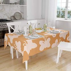 Bonamaison, Anti-moisissure, Séchage Rapide, Résistant aux Taches, Lavable en Machine, 100% Polyester Nappe de Table, Orange, Blanc cassé, 140 x 160 Cm - Conçu et Fabriqué en Turquie